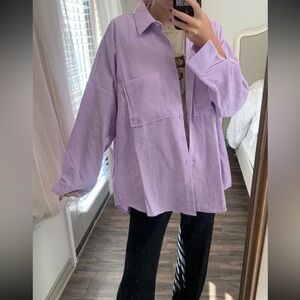 These Three Boutique Oversized
Corduroy Button Down-Lavender